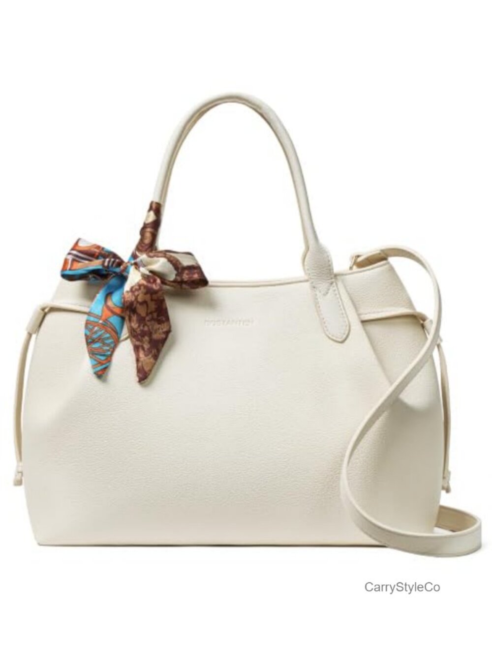 Vegan Leather Satchel Top Handle Purse with Detachable Silk Scarf